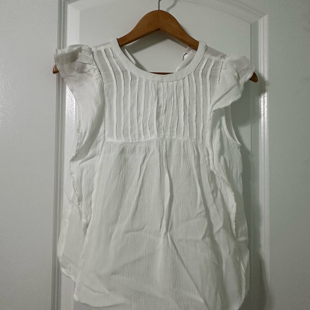 Stradivarius White Flutter Sleeve Blouse with Bib Collar